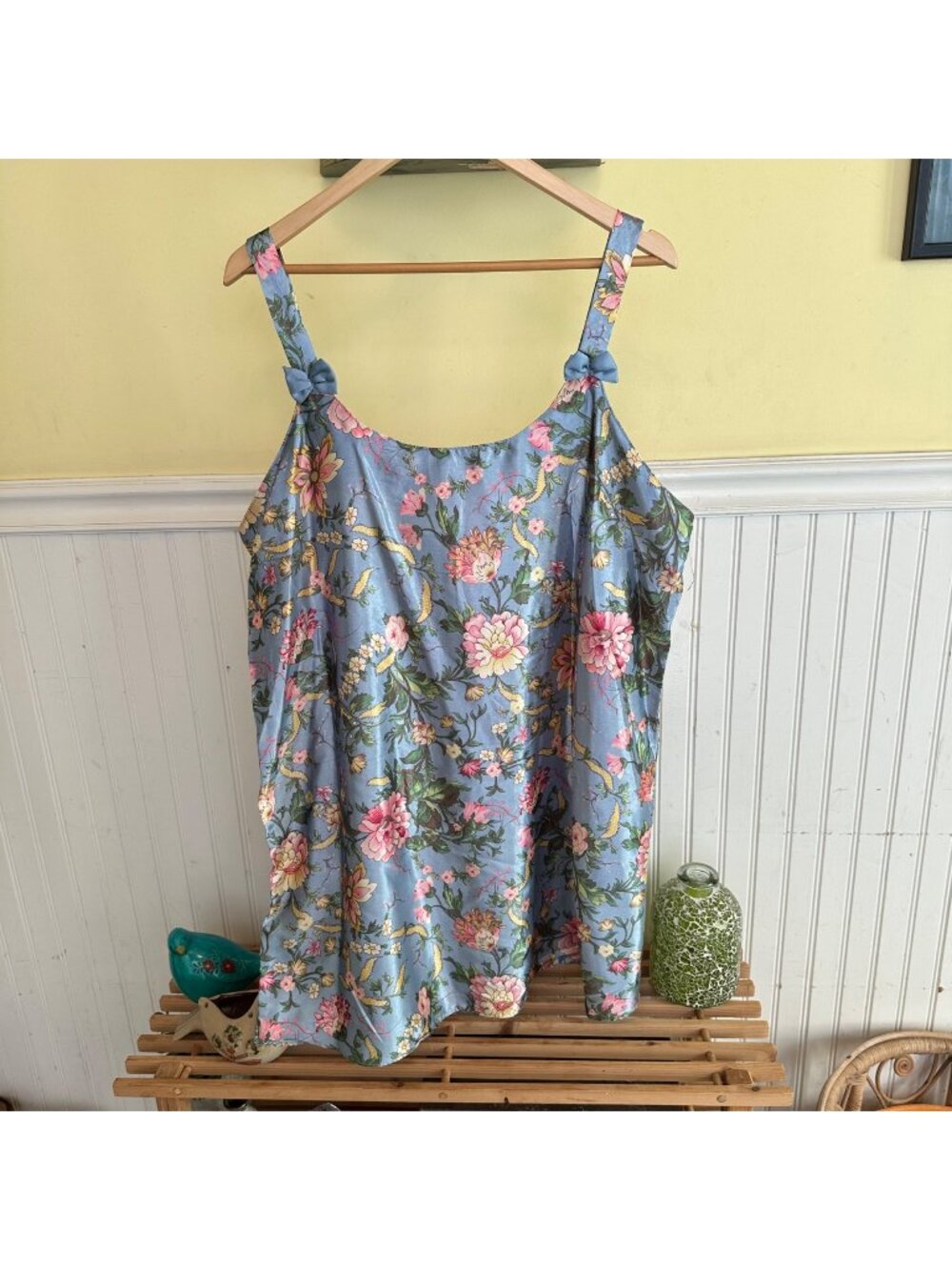 Sante Classics 2X Blue Satin Floral Nite Gown bows